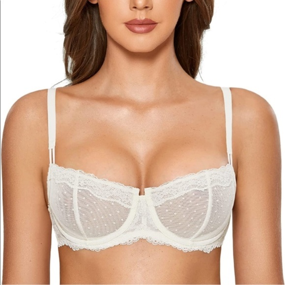 Other - 🆕 Sexy Lace Bra Underwire Balconette Unlined Demi Sheer Plus Size